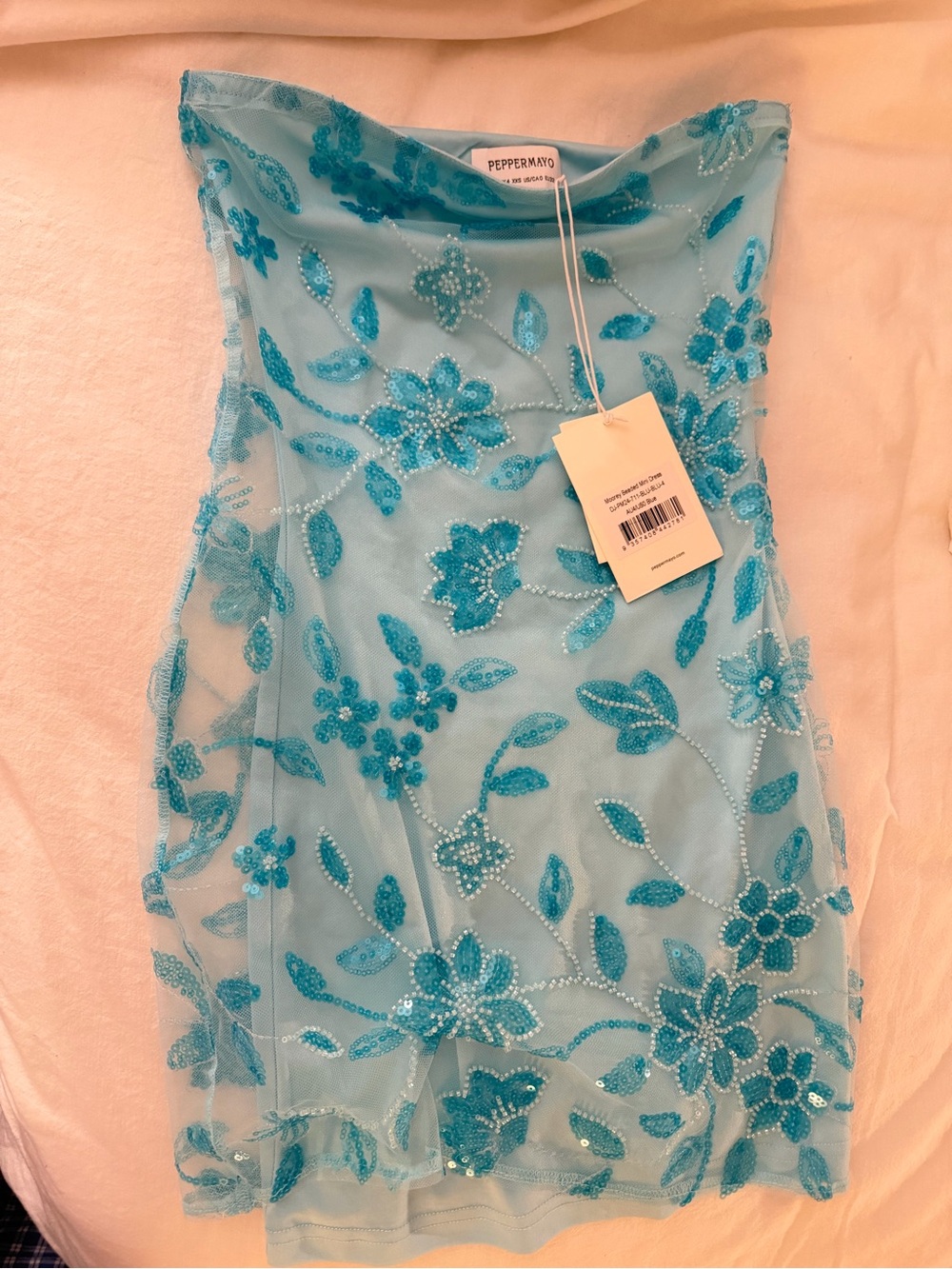 NWT Blue Beaded Peppermayo Mini Dress - Picture 3 of 5
